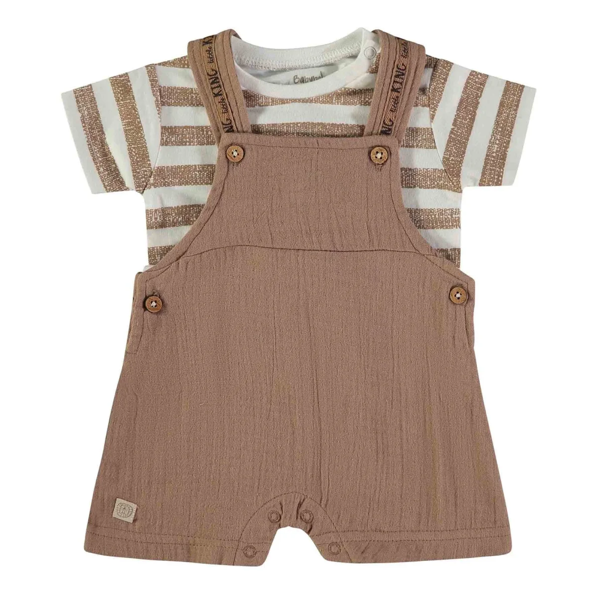 Conjunto Jardineira + T-shirt Riscas Bege - Image 3