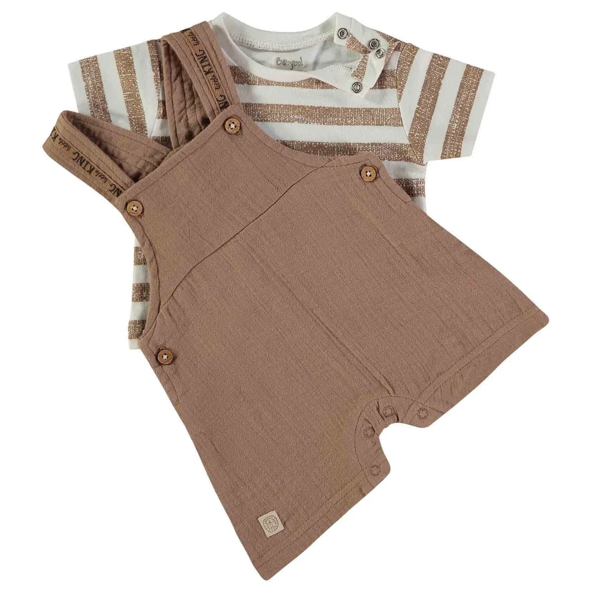 Conjunto Jardineira + T-shirt Riscas Bege - Image 4