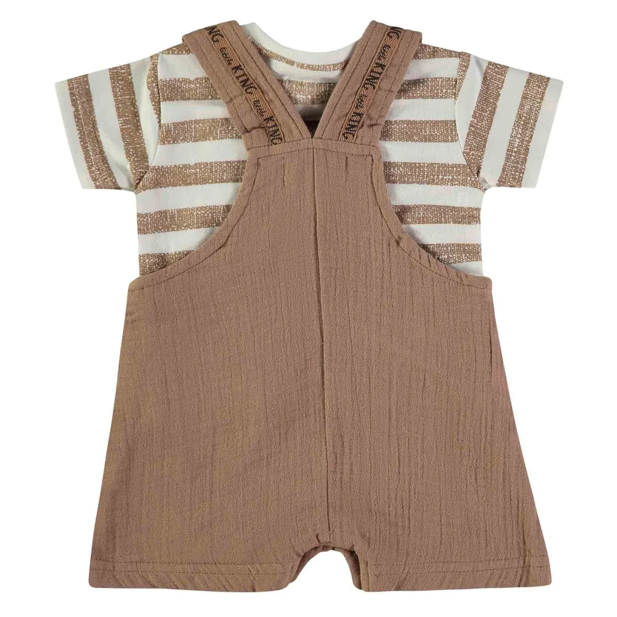 Conjunto Jardineira + T-shirt Riscas Bege - Image 5